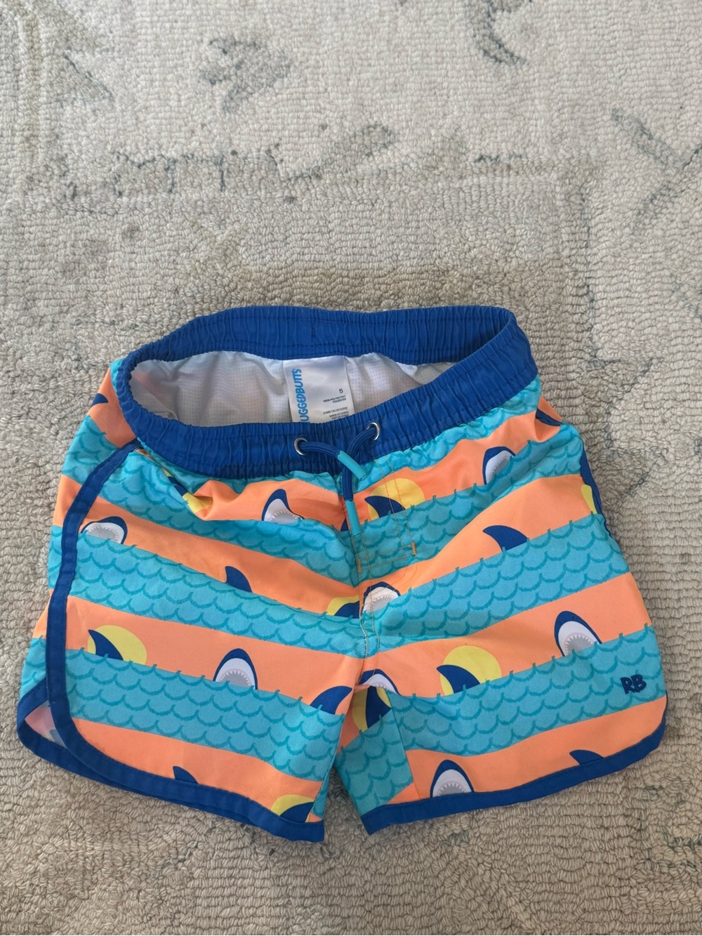 Boys Shark Stripe Swim Shorts - Blue & Orange